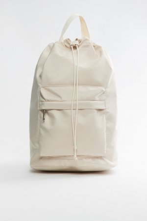 Рюкзак-мешок текстильный с ремнем через плечо befree. Цвет: бежевый