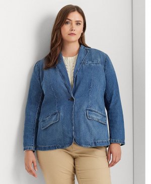 Джинсовый пиджак больших размеров на одной пуговице , синий Lauren Ralph