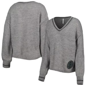 Женский свитер Lusso Grey Brooklyn Nets Scarletts с рукавами-фонариками, трехцветный пуловер v-образным вырезом Unbranded