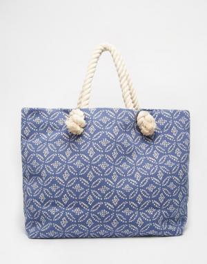 Парусиновая пляжная сумка с веревочными ручками Buji Baja. Цвет: в синий горошек