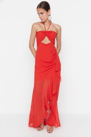 Вечернее платье и для выпускного – Оранжевый Базовый Trendyol