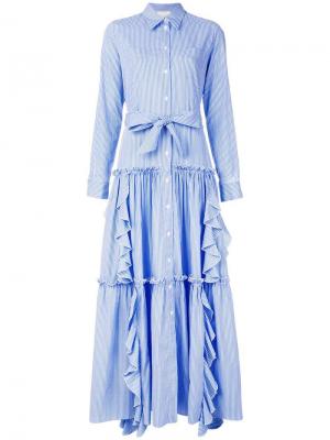 Расклешенное длинное платье-рубашка Sara Battaglia. Цвет: синий
