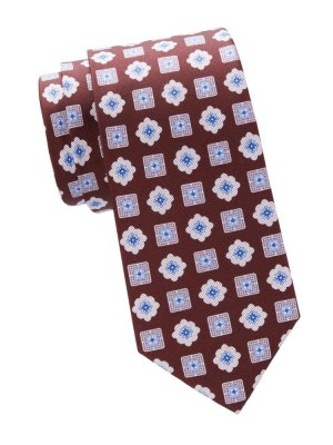 Шелковый галстук с геометрическим принтом , цвет Brown Blue Brioni