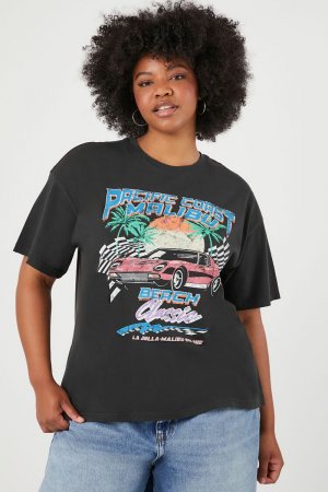 Пляжная футболка с рисунком Malibu больших размеров , черный Forever 21
