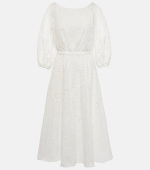 Платье миди из хлопка с ажурной вышивкой , белый Carolina Herrera