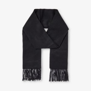 Кашемировый шарф с фирменной вышивкой и бахромой , черный Corneliani