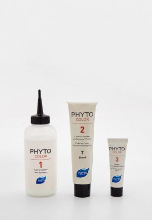 Краска для волос Phyto 7 blonde, 1 флакон с проявляющим молочком - 60 мл, туба окрашивающим кремом 40 саше защитным средством 25 Защитные перчатки пара. Цвет: коричневый