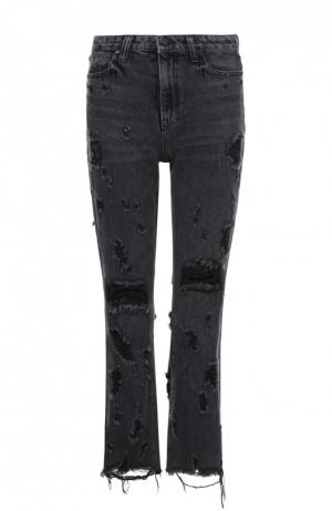 Укороченные расклешенные джинсы с потертостями и бахромой Denim X Alexander Wang. Цвет: серый