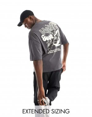 Оверсайз-футболка асфальтового цвета с принтом скейтбордов на спине ASOS