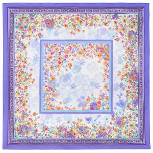 Платок ,115х115 см, белый, фиолетовый Павловопосадская платочная мануфактура. Цвет: оранжевый/голубой/фиолетовый/розовый