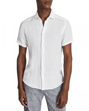 Праздничная льняная рубашка с коротким рукавом REISS, цвет White Reiss