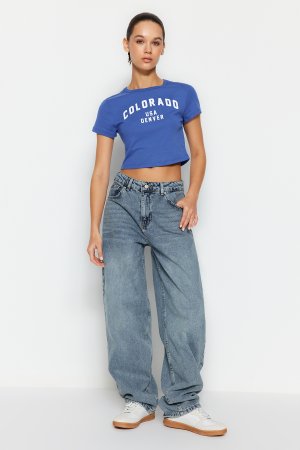 Синие зауженные джинсы с нормальной талией , синий Trendyol