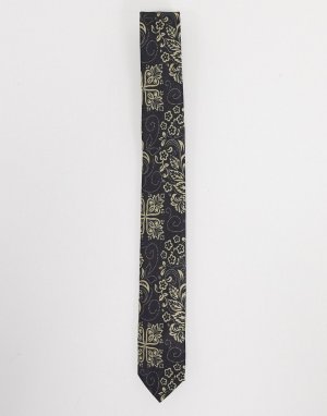 Узкий галстук с принтом в стиле барокко -Черный Bolongaro Trevor