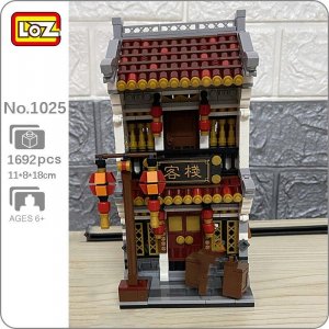 1025 Китайская древняя архитектура Chinatown Inn Hotel City Street 3D модель Мини-блоки Кирпичи Строительная игрушка без коробки LOZ