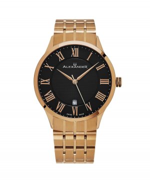Мужские часы Triumph, золотистая нержавеющая сталь, черный циферблат, круглые 42 мм Alexander