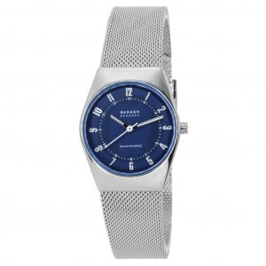 Grenen Lille Solar Powered Stainless Steel Mesh Bracelet Blue Dial SKW3080 женские часы Skagen