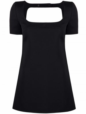 Платье мини с короткими рукавами и вышитым логотипом Courrèges. Цвет: черный