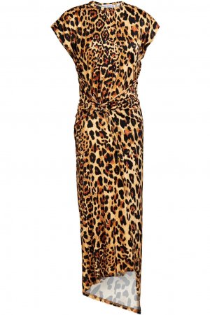 Асимметричное платье из эластичного джерси с леопардовым принтом и запахом Paco Rabanne