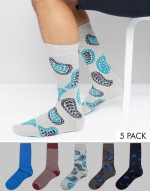Набор из 5 пар носков с принтом пейсли Urban Eccentric. Цвет: мульти