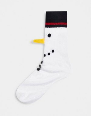 Новогодние носки-слиперы с принтом снеговика из пушистой пряжи -Мульти ASOS DESIGN