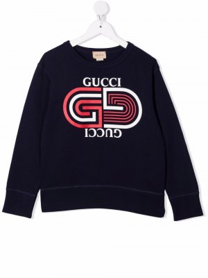 Толстовка с круглым вырезом и логотипом Gucci Kids. Цвет: синий
