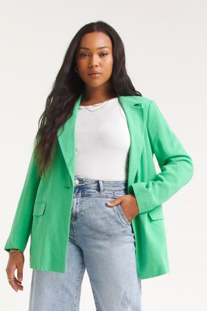 Зелёный двубортный льняной пиджак, зеленый Simply Be
