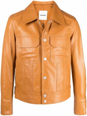 Pebbled leather jacket SANDRO. Цвет: оранжевый