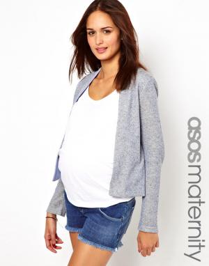 Блейзер для беременных из фактурной меланжевой ткани цвета металлик ASOS Maternity. Цвет: синий меланжевый металлик