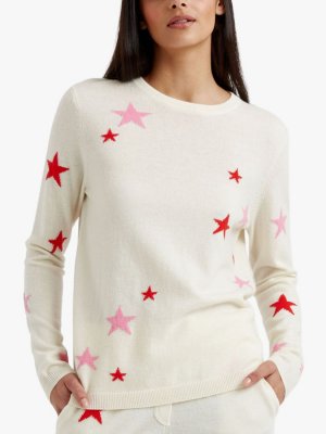 Джемпер со звездами из смеси шерсти и кашемира Chinti & Parker, кремовый/фламинго/мак PARKER