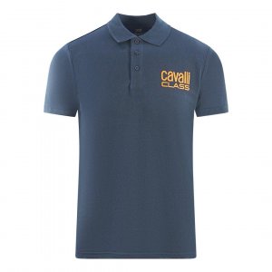 Темно-синяя рубашка-поло с ярким логотипом бренда Cavalli Class, синий CLASS