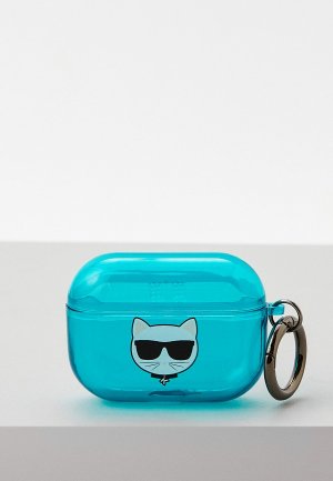 Чехол для наушников Karl Lagerfeld Airpods Pro, TPU FLUO with ring Choupette Transp Blue. Цвет: голубой