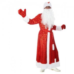 Карнавальный костюм Деда Мороза Золотые снежинки, шуба, пояс, шапка, варежки, борода, р-р 52-54, рост 176-182 см Happy Pirate. Цвет: золотистый