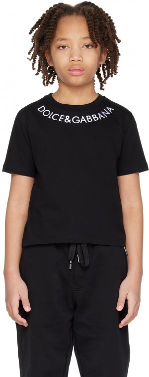 Детская черная футболка с вышивкой Dolce&Gabbana