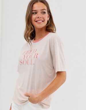 Свободная футболка с контрастной отделкой и надписью soul -Розовый Neon Rose