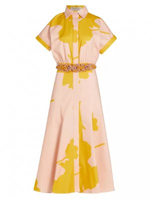 Хлопковое платье миди с поясом и принтом Noor , цвет yellow tan floral breeze Silvia Tcherassi