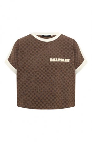 Хлопковая футболка Balmain. Цвет: коричневый