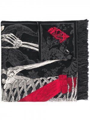 Жаккардовая шаль Queen of Hearts Skeleton Alexander McQueen. Цвет: черный