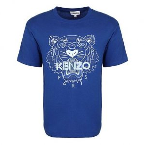 Футболка Men's KENZO SS21 Solid Color Tiger Head Printing Pattern Short Sleeve Royal blue, синий