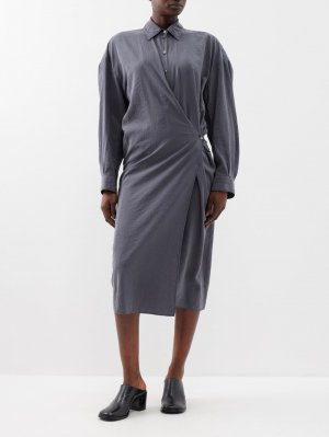 Платье-рубашка из смесового шелка с асимметричной планкой , серый Lemaire