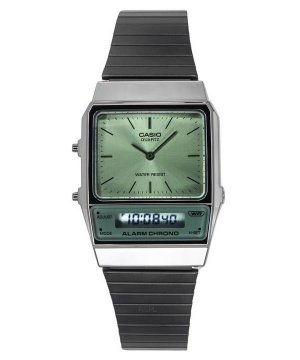 Винтажные аналоговые цифровые кварцевые мужские часы из нержавеющей стали с зеленым циферблатом AQ-800ECGG-3A Casio
