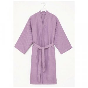 Халат удлиненный, укороченный рукав, пояс, размер 50-52, фиолетовый Этель. Цвет: сиреневый/фиолетовый