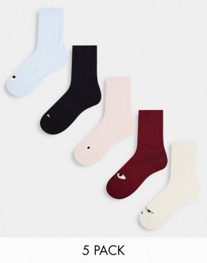 5 пар спортивных носков из органического хлопка с рисунком в виде лиц -Разноцветный Monki
