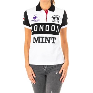 Женская рубашка-поло с короткими рукавами и контрастным воротником лацканами 2WPG79 La Martina