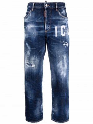Укороченные джинсы с эффектом потертости Dsquared2. Цвет: синий
