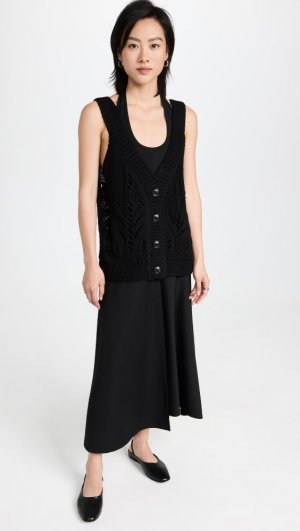 Платье миди GOEN.J Crochet Knitted Vest Layered, черный