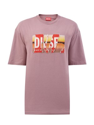 Свободная футболка T-Wash из хлопка с двойным принтом DIESEL. Цвет: розовый