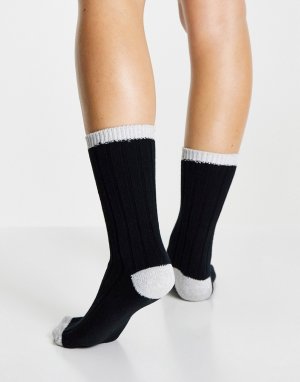 Носки до щиколотки с контрастной блестящей отделкой в рубчик -Черный цвет Topshop