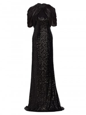 Платье-накидка с пайетками длиной до пола , черный Badgley Mischka