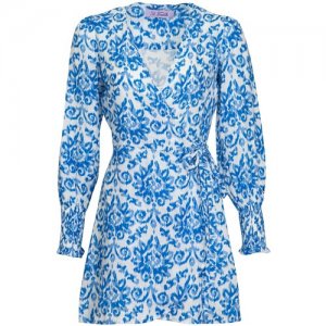 Платье с запахом , лен, повседневное, свободный силуэт, мини, размер M, голубой MC2 Saint Barth. Цвет: голубой