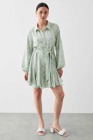 Миниатюрное зеленое платье-рубашка из иката Petite , зеленый Dorothy Perkins